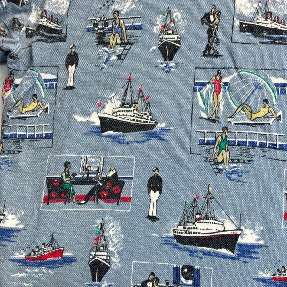 VTG 80s Ralph Lauren‎ Polo Shirt Blue Cruise Ship Nautical Sailing Yacht XXL